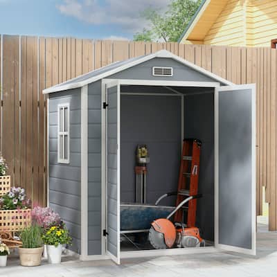 Outsunny Outdoor Storage Shed, 6' x 4.5' Garden Shed with Double Lockable Doors, Vent and Window, Plastic Utility Tool Shed