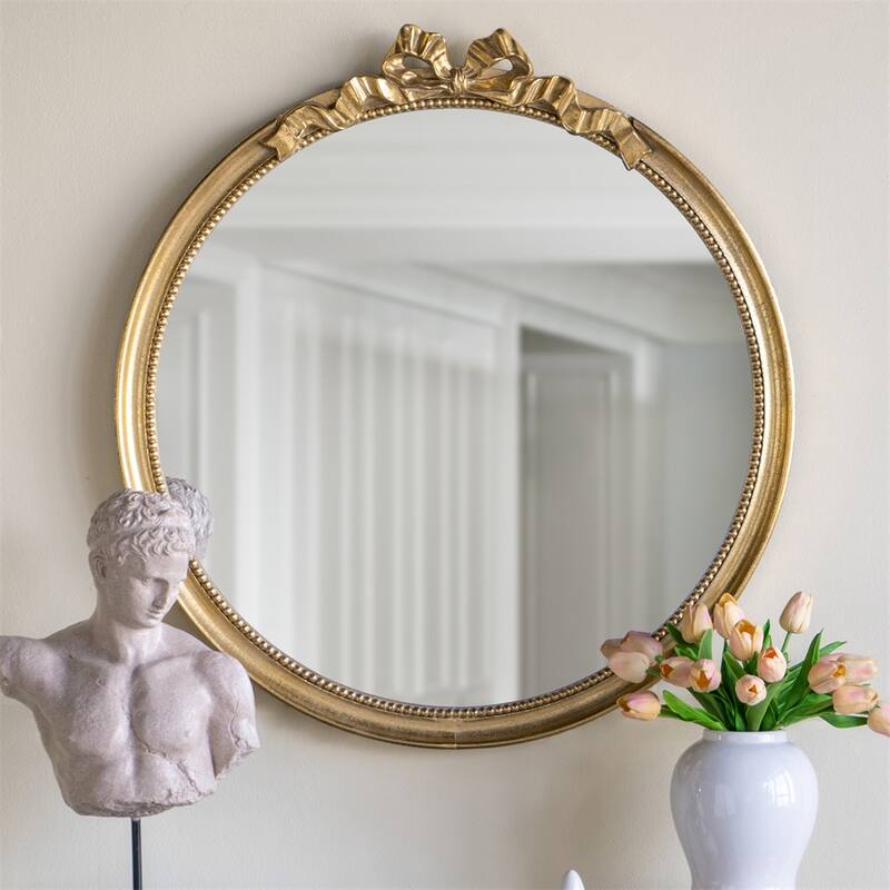30" x 32.1" Round Decorative Wood Frame Wall Mirror