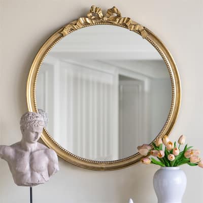 30" x 32.1" Round Decorative Wood Frame Wall Mirror