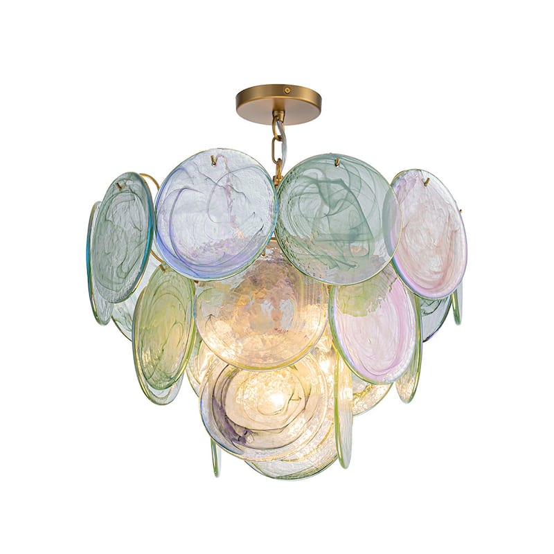 Glam Tiered Pearlescent Green Misty Glass Round Chandelier