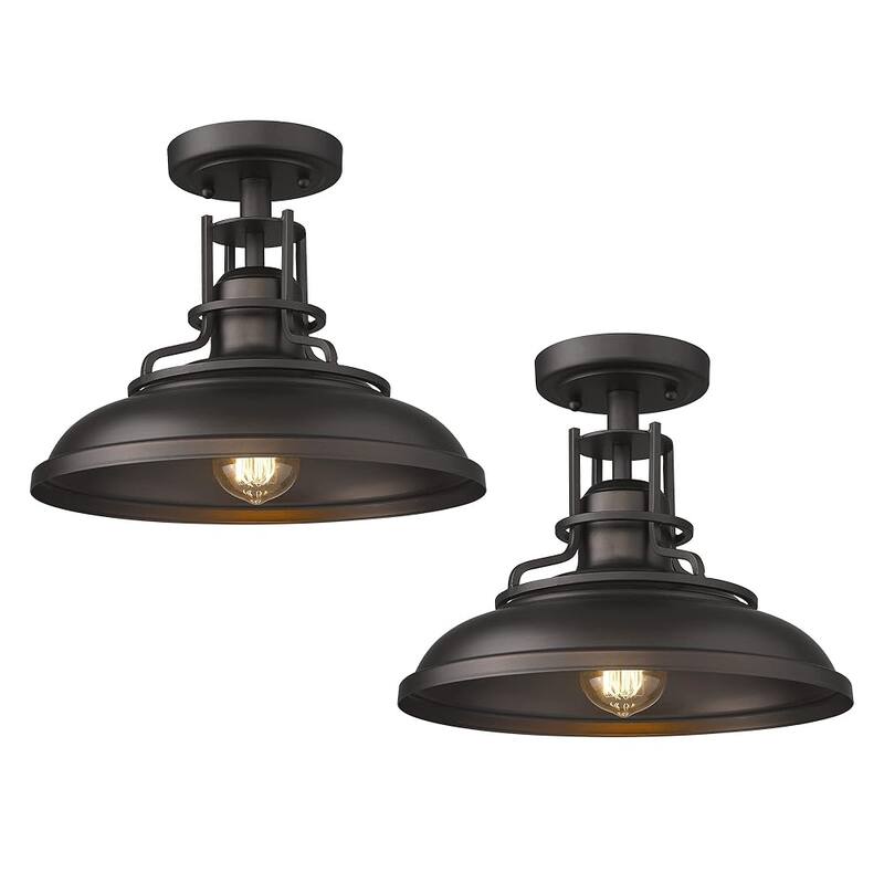 Farmhouse Semi Flush Mount Ligh with Oil Rubbed Bronze Finish - 2PK