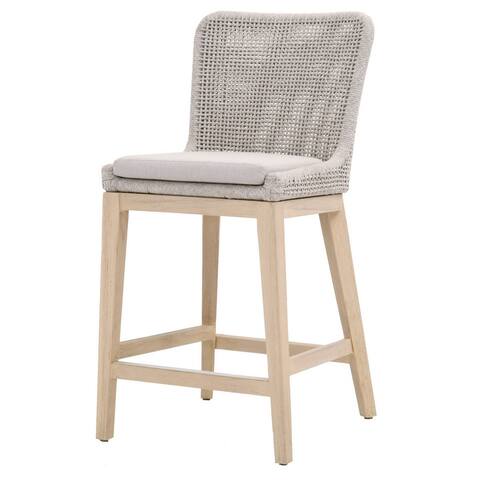 Counter Stool with Mesh Design Rope Backrest, Brown and Gray