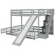 preview thumbnail 5 of 7, Grey Twin Over Full Floor Bunk Bed Frame w/ Slide, Storage Staircase