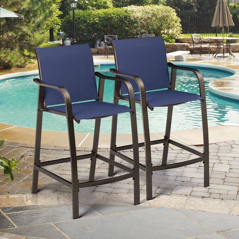 VredHom Outdoor Aluminum Bar Stool Set Patio Bar Chairs (Set of 2) - 21.7" W x 25.6" D x 43.7" H