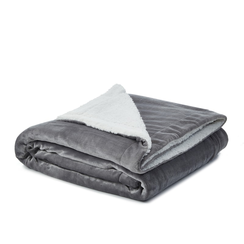 80" X 60" Light Gray Knitted Polyester Plush Throw Blanket