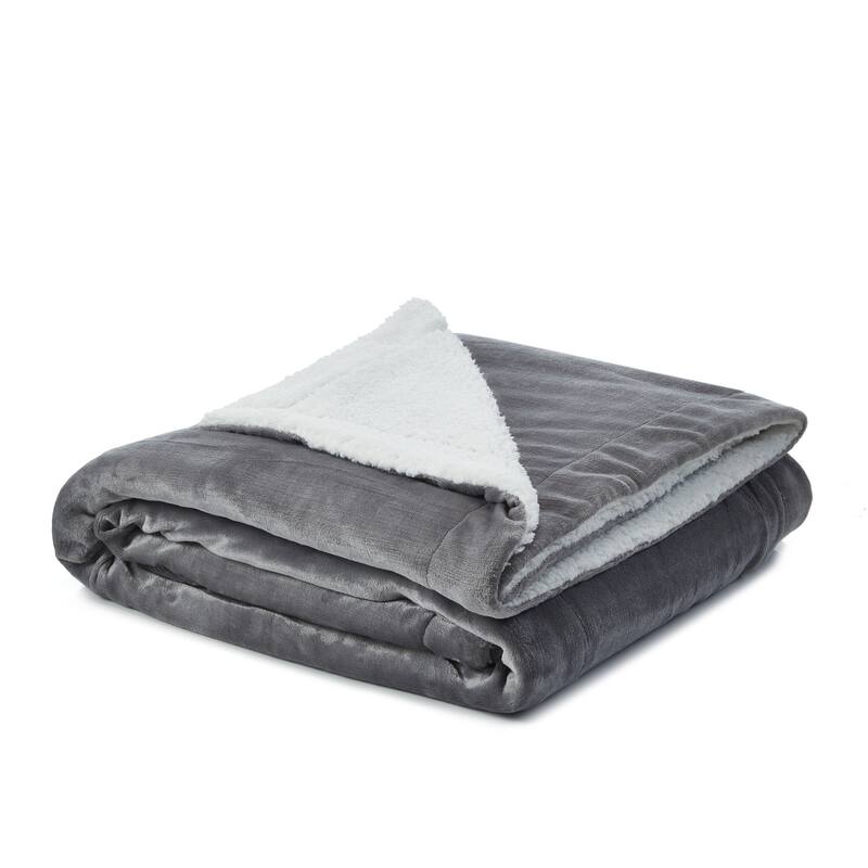 80" X 60" Light Gray Knitted Polyester Plush Throw Blanket