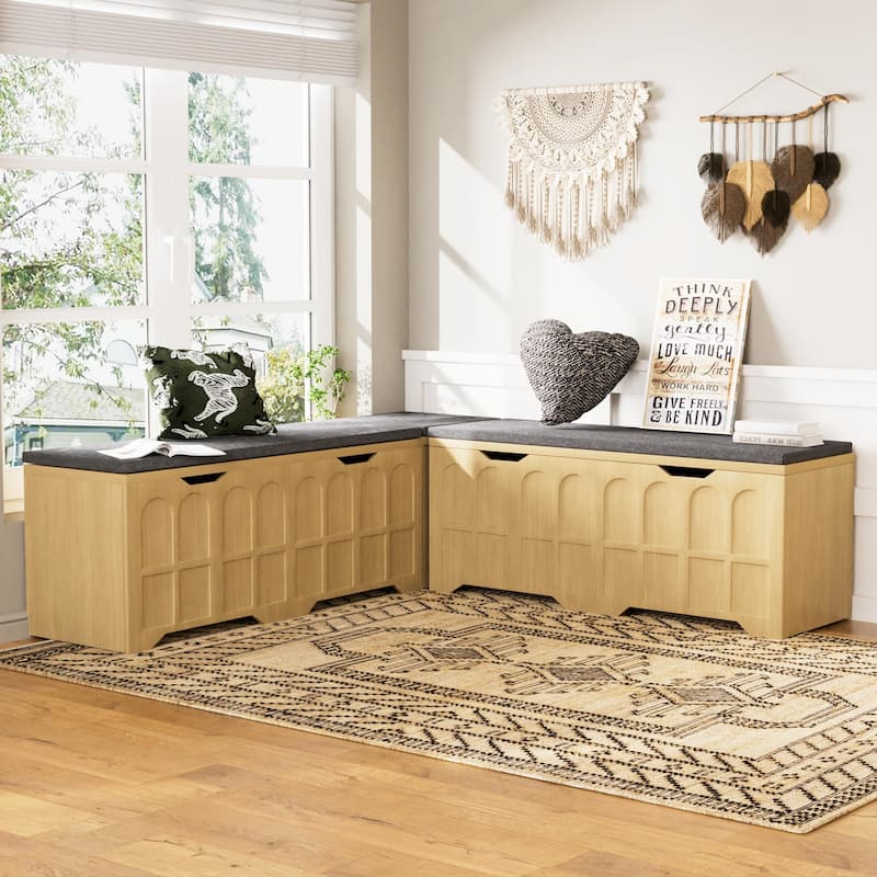 3-Piece L Shaped Corner Bench Set with Hidden Storage, 63" Kitchen Nook Seating, Wood Entryway Shoe Bench with Flip-Top