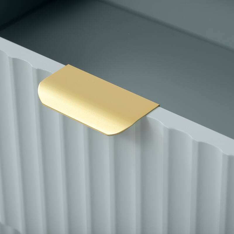 Roomfitters Sideboard Buffet Cabinet with 2 Drawers, 4 Door Mid-century Modern Fluted Storage for Kitchen & Dining Room, Cyan