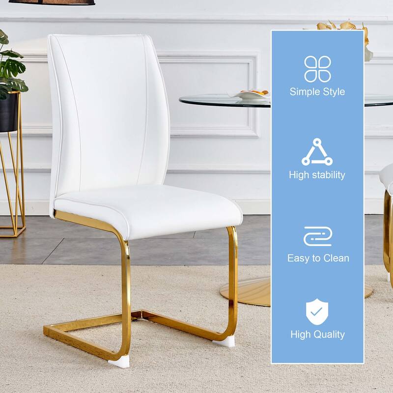 Set of 6 PU High Resilience Dining Chair with Arched Metal Gold Leg.