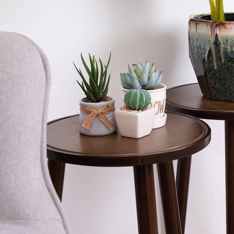 Bamboo Plant Stand Garden Flower Potted Modern Round Side Table Set of 2