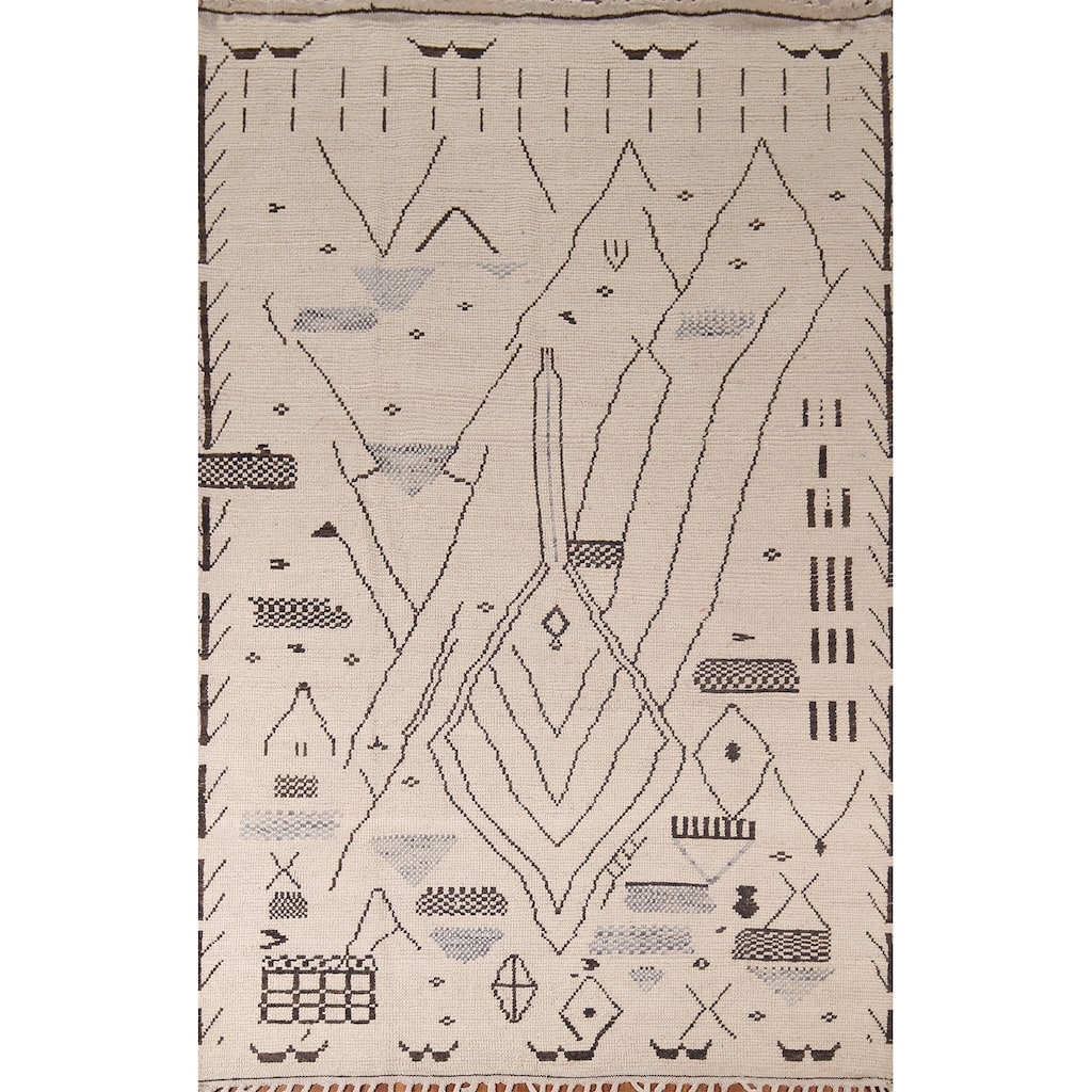 Ivory Moroccan Area Rug Handmade Abstract Wool Carpet - 6'11"x 10'4"