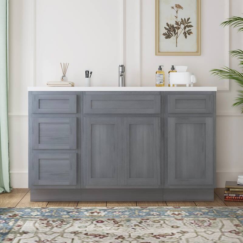Vanity Art 54" Oak Freestanding Bathroom Vanity Cabinet without Top - Silver