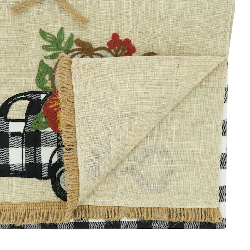 Table Runner With Plaid Truck With Pumpkins Design - 16"x70"