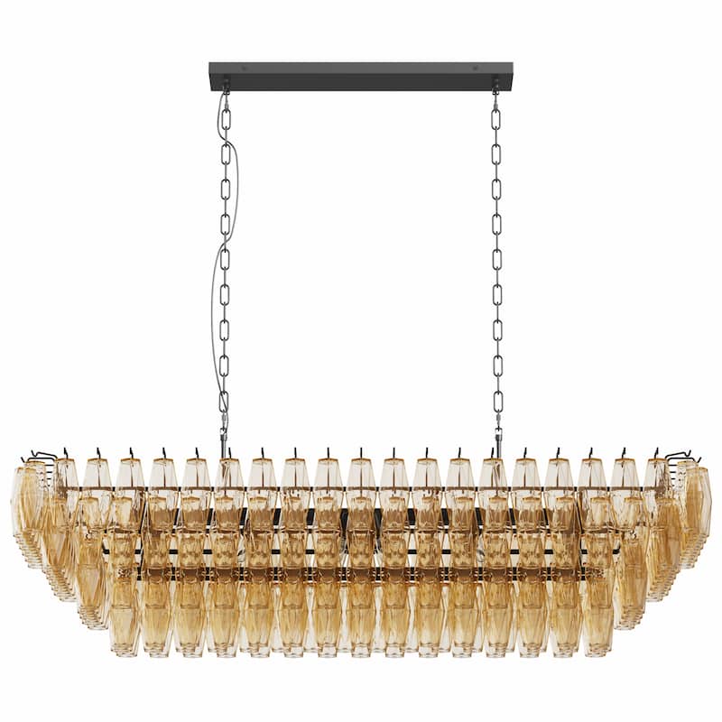 Anmytek 54" Black 12-Light Smoke Glass Chandelier Modern Farmhouse Lighting for Dining Room Kitchen Island