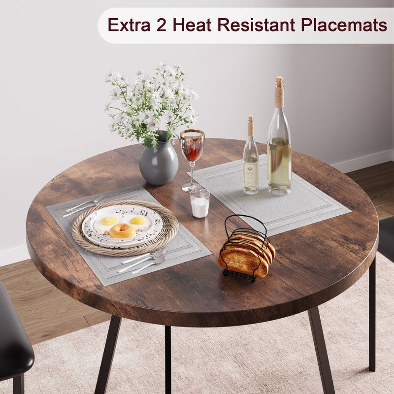 Lasyn Marble White Gold Round 3 Piece Dining Table Set for Small Space