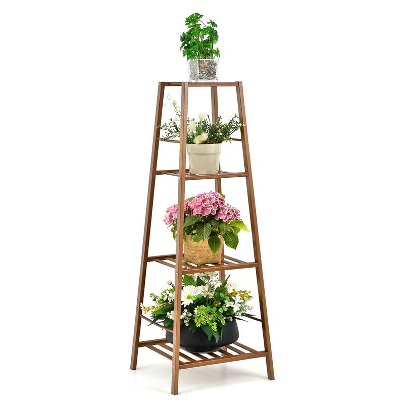 Costway Bamboo Tall Plant Stand Pot Holder Display Shelving Unit - 14.5'' x 13.5'' x 39''
