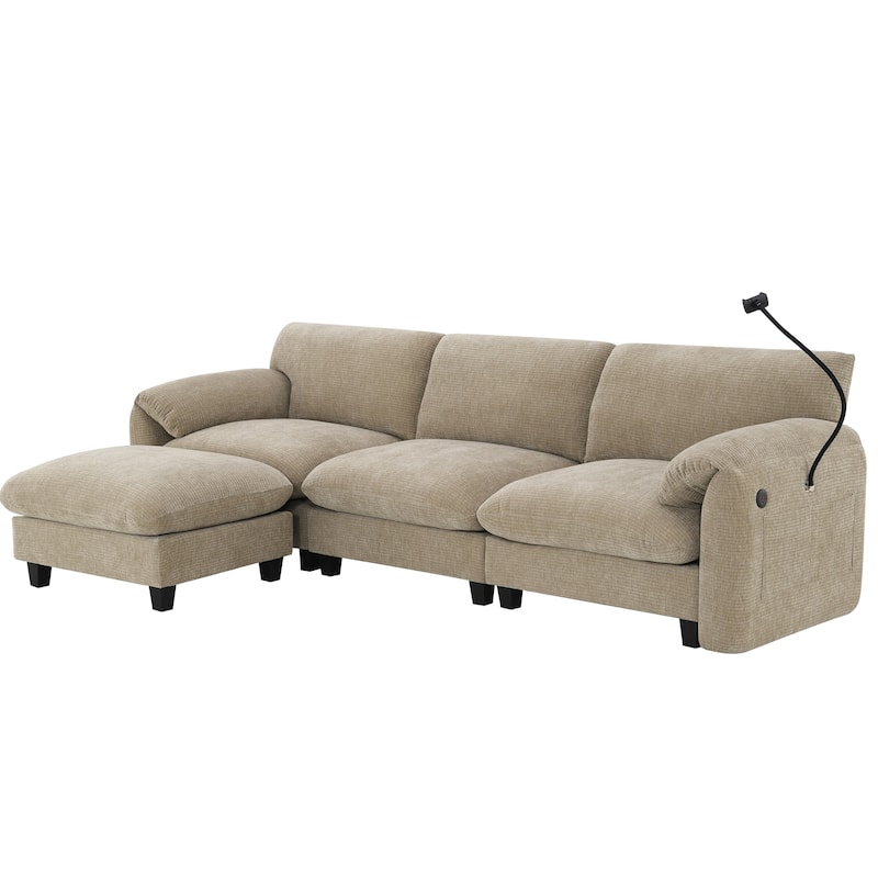 108" L-Shaped Chenille Sectional Sofa with USB & Wide Seats