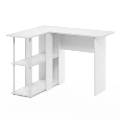 L-Shape Desk with Bookshelf - French Oak & Black - Corner Desk for Home Office