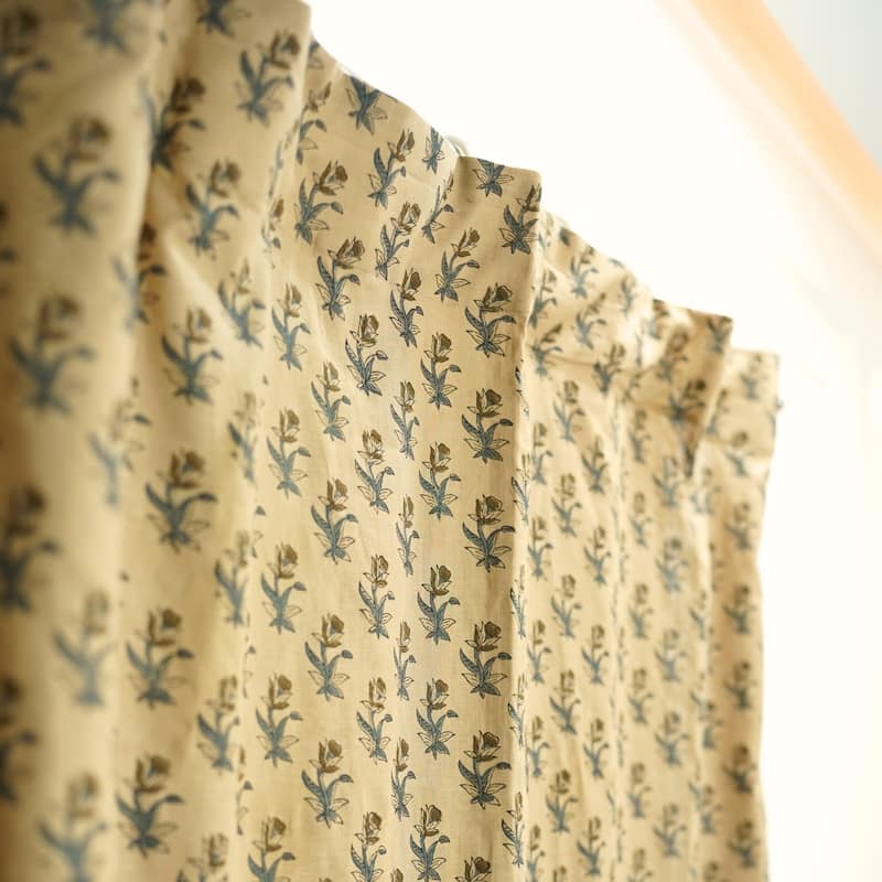 Fabdivine Handmade Block Print Floral Curtain Perfect for Room or Window Décor - 54" X 96" - Coastal Tulip- Brown, Grey