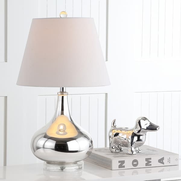slide 2 of 8, SAFAVIEH Lighting 24-inch Amy Gourd Glass Silver Table Lamp (Set of 2) - 14"x14"x24"