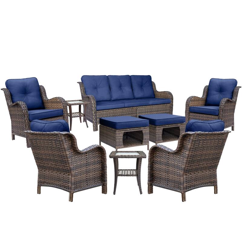 9 Piece Outdoor Patio Conversation Wicker Furniture Sofa Seating Sets