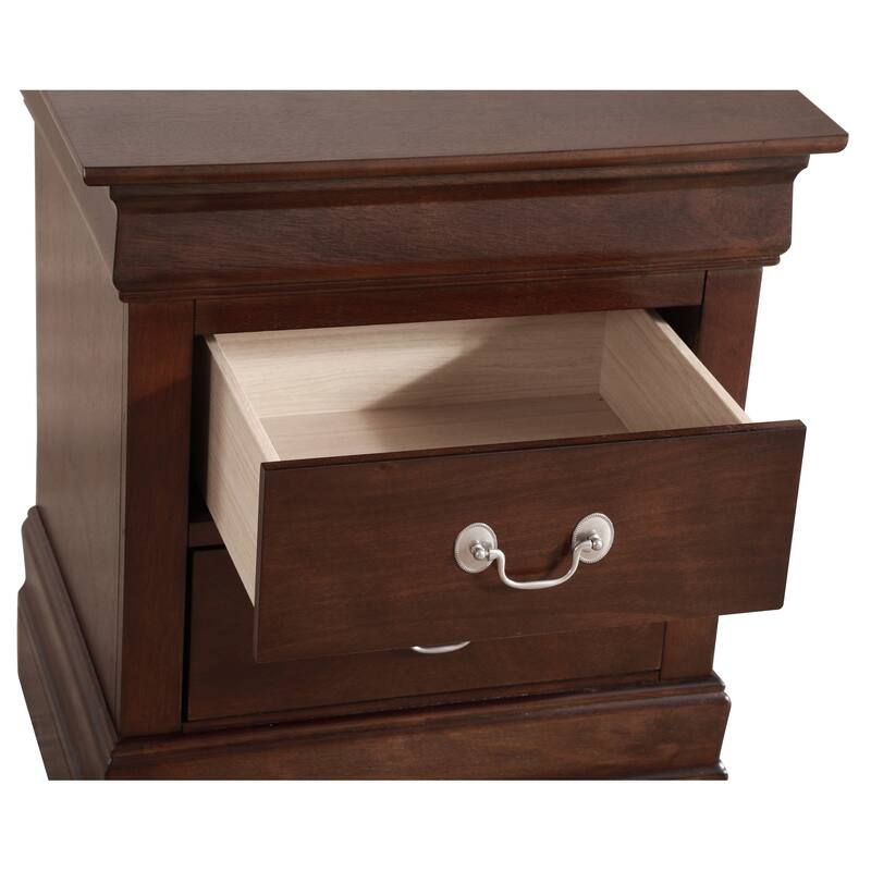 2 Drawer Cappuccino Nightstand, 24 Inch Classic Bedside Table with Real Wood Veneers and English Dovetail Drawers