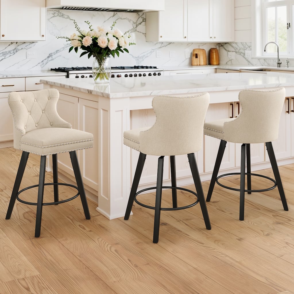 Swivel Bar Stools Counter Height, Upholstered Counter Stools with Backs - 26"H