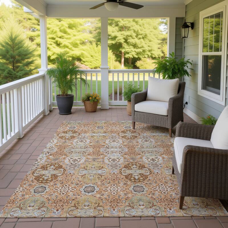 Machine Washable Indoor/ Outdoor Traditional Tracey Chantille Rug - Copper - 8' x 10'