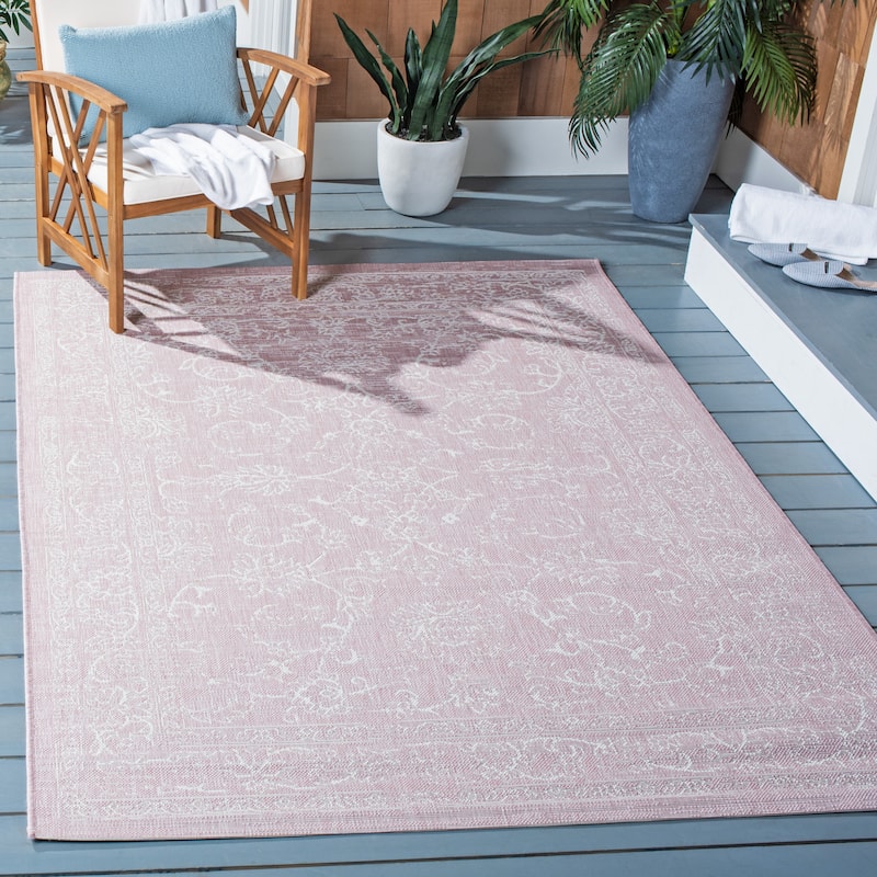 SAFAVIEH Courtyard Aquata Indoor/ Outdoor Waterproof Patio Backyard Rug - 9' x 12' - Soft Pink/Ivory
