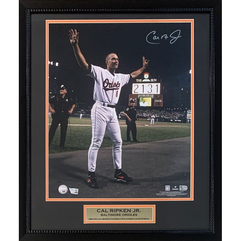 Cal Ripken Jr Autographed Baltimore Orioles 2131 Consecutive Game Signed Baseball 16x20 Framed Photo Fanatics Authentic COA