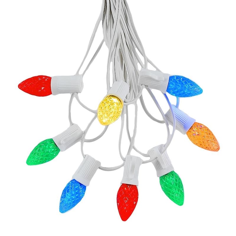 25 Foot C7 LED Christmas Light Set, Hanging String Lights, White Wire - Multi
