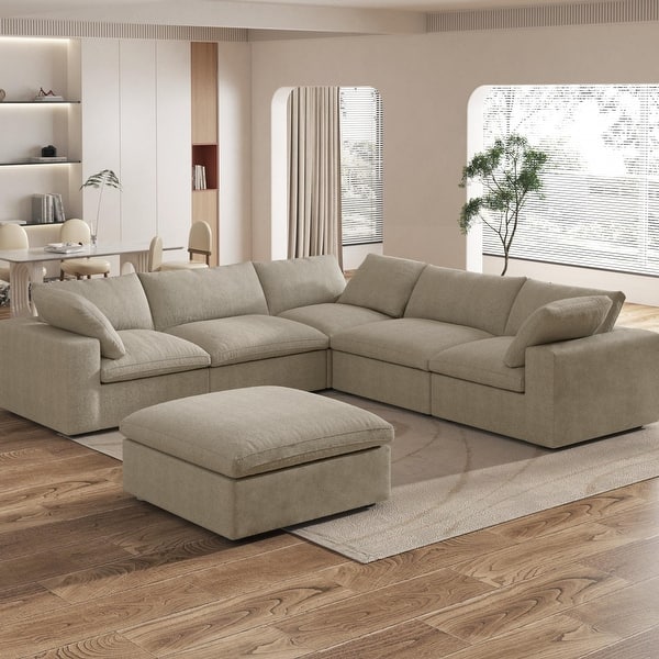 Large Down Filled Corner Sectional Sofa Couch with Ottoman for Living Room Set