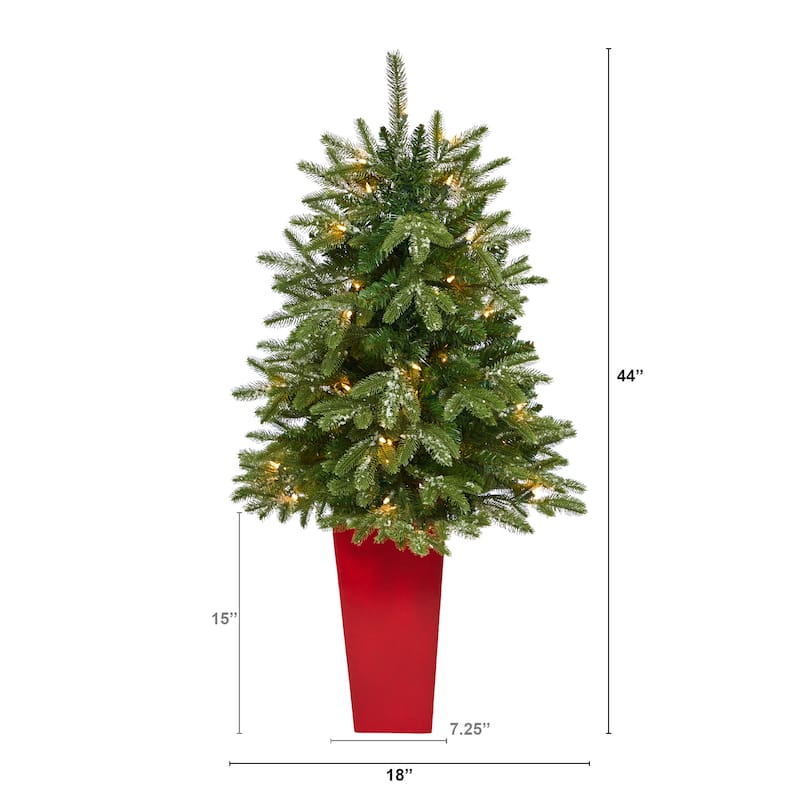 3.5' Potted Snowed Teton Fir Artificial Christmas Tree, Clear Lights - 3.5 Foot