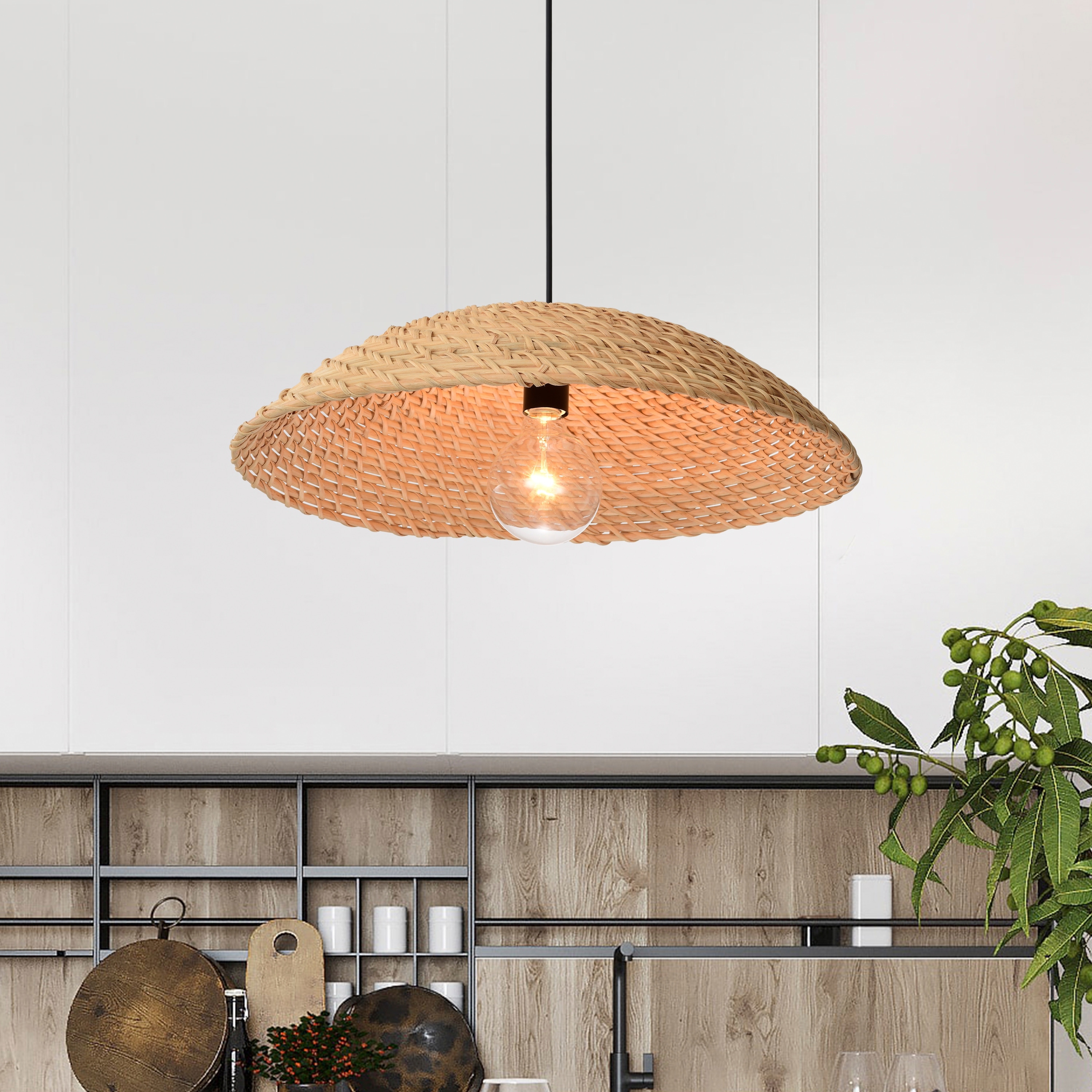 Legan 1-Light Bamboo Rattan Pendant for Living/Dining Room, Bedroom
