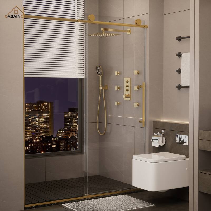 CASAINC 60 in. W x 76 in. H Sliding Frameless Shower Door with Tempered Glass