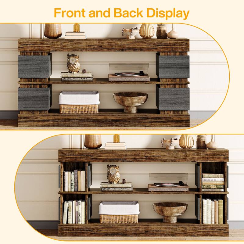 63'' Wood Farmhouse Console Table with Storage Shelves for Entryway