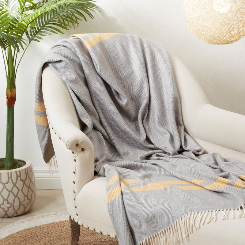 Trendy Stripe and Herringbone Fringed Throw