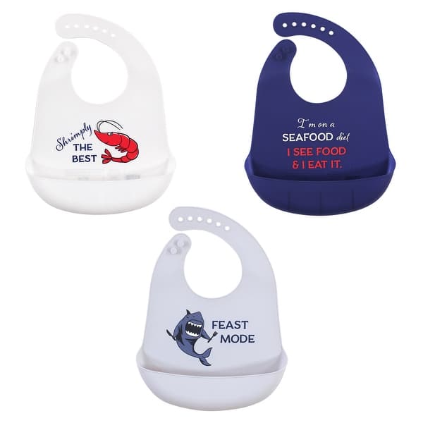 slide 1 of 1, Hudson Baby Infant Boy Silicone Bibs 3pk, Seafood, One Size - Seafood - One Size One Size - Seafood