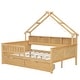 preview thumbnail 28 of 26, Wood House Platform Beds with LED, Storage Shelves, Drawers and Guardrail, Full Size Bed Frame w/Slats Support for Kids