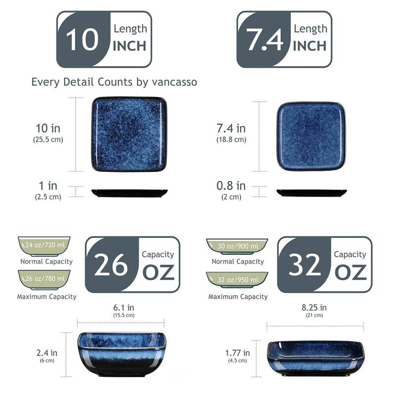 vancasso Stern Reactive Glaze Stoneware Dinnerware Set, Service for 4