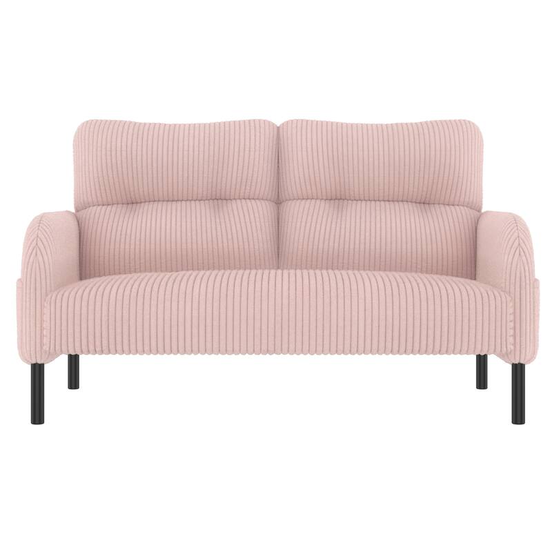 Corduroy Foam Upholstered Loveseat Couch Ergonomic Lounge Sofa with Side Pockets and Solid Wood Frame Soft 2 Seater Sofa