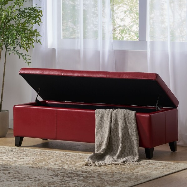 Red leather storage bench discount