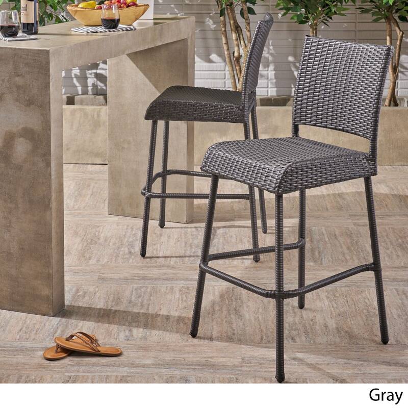 Doris Outdoor Wicker Barstool by Christopher Knight Home - gray