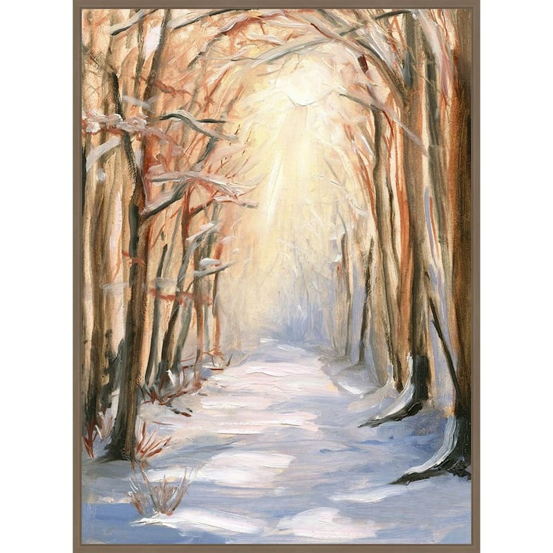 Path in Winter by Sandra Iafrate Framed Canvas Wall Art Print - Sylvie Dark Gold