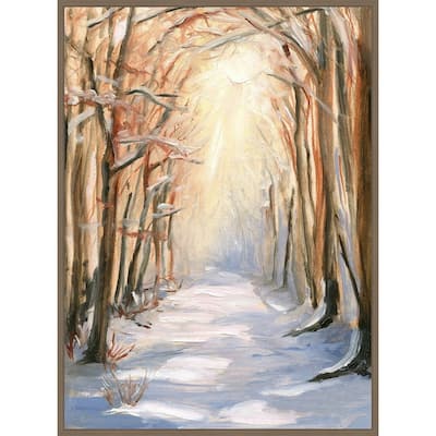 Path in Winter by Sandra Iafrate Framed Canvas Wall Art Print - Sylvie Dark Gold