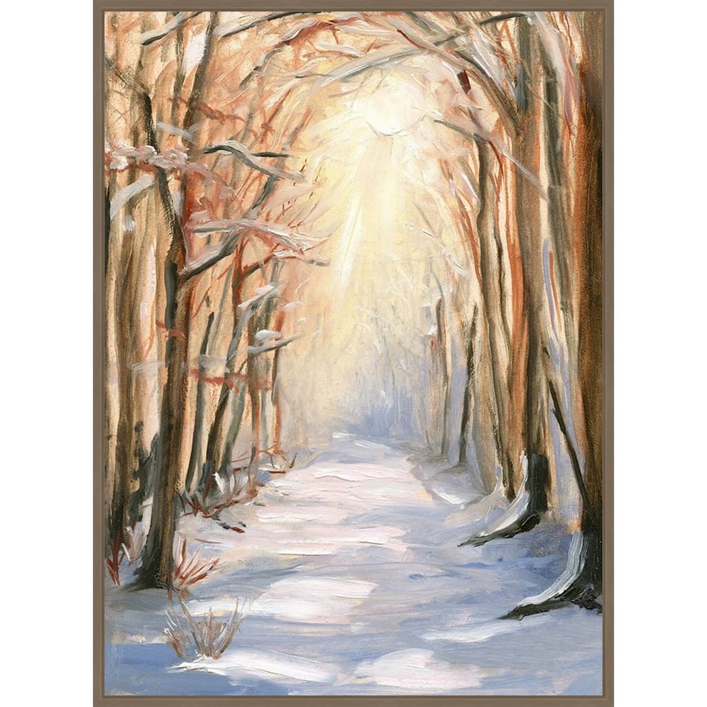 Path in Winter by Sandra Iafrate Framed Canvas Wall Art Print - Sylvie Dark Gold
