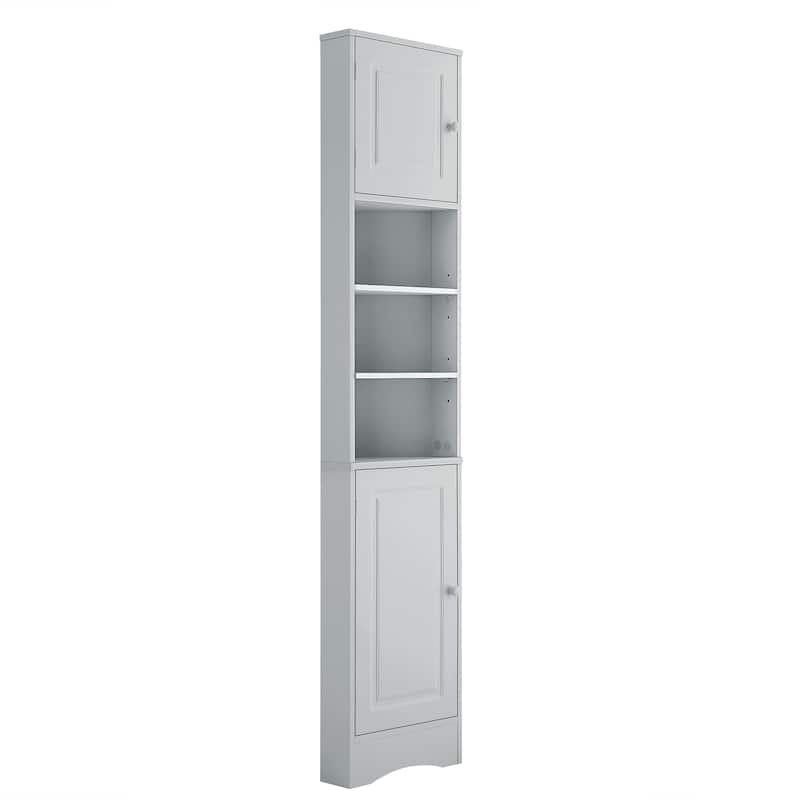 Roomfitters Tall Corner Bathroom Cabinet with 2 Doors Adjustable Shelves and Open Shelf Multi-Functional Design