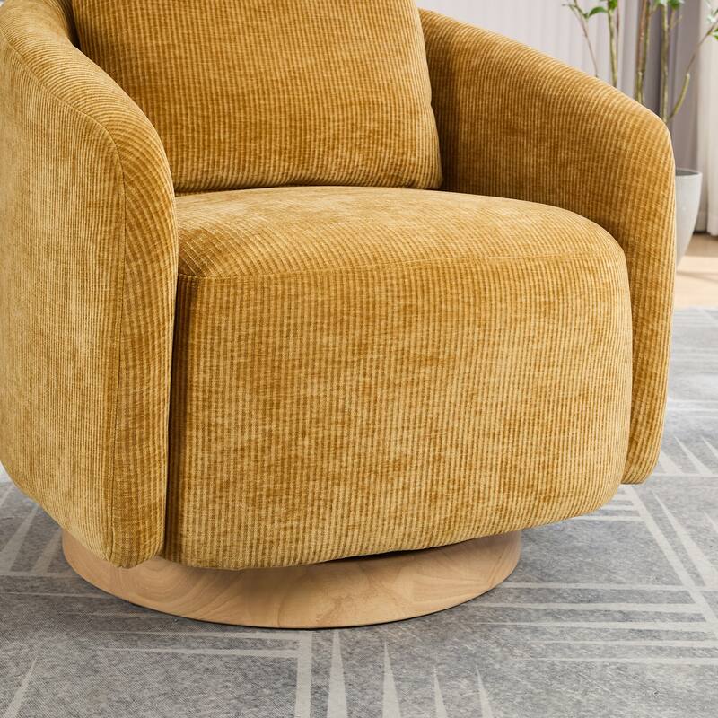 Mustard 30.3" Chenille Swivel Barrel Chair