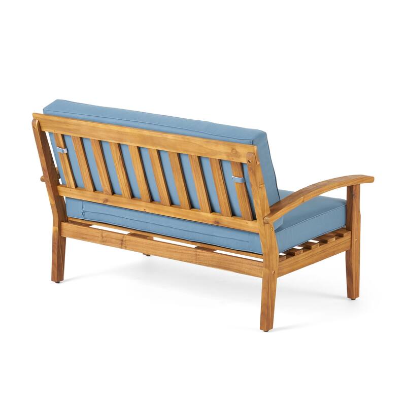 Peyton Outdoor Cushioned Acacia Wood Loveseat and Table Set by Christopher Knight Home