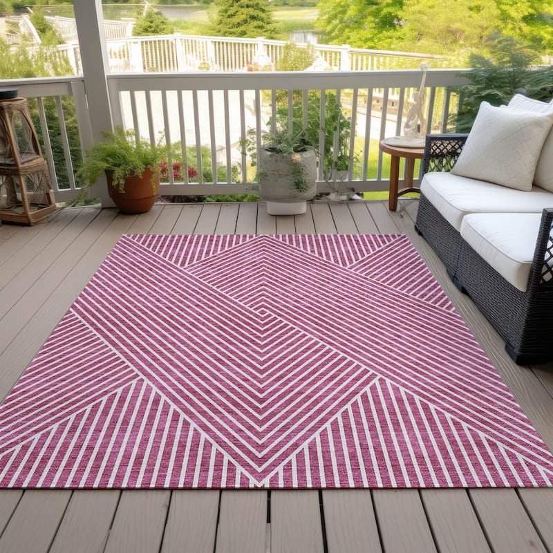 Machine Washable Indoor/ Outdoor Modern Geo Chantille Rug - Blush - 5' x 7'6"
